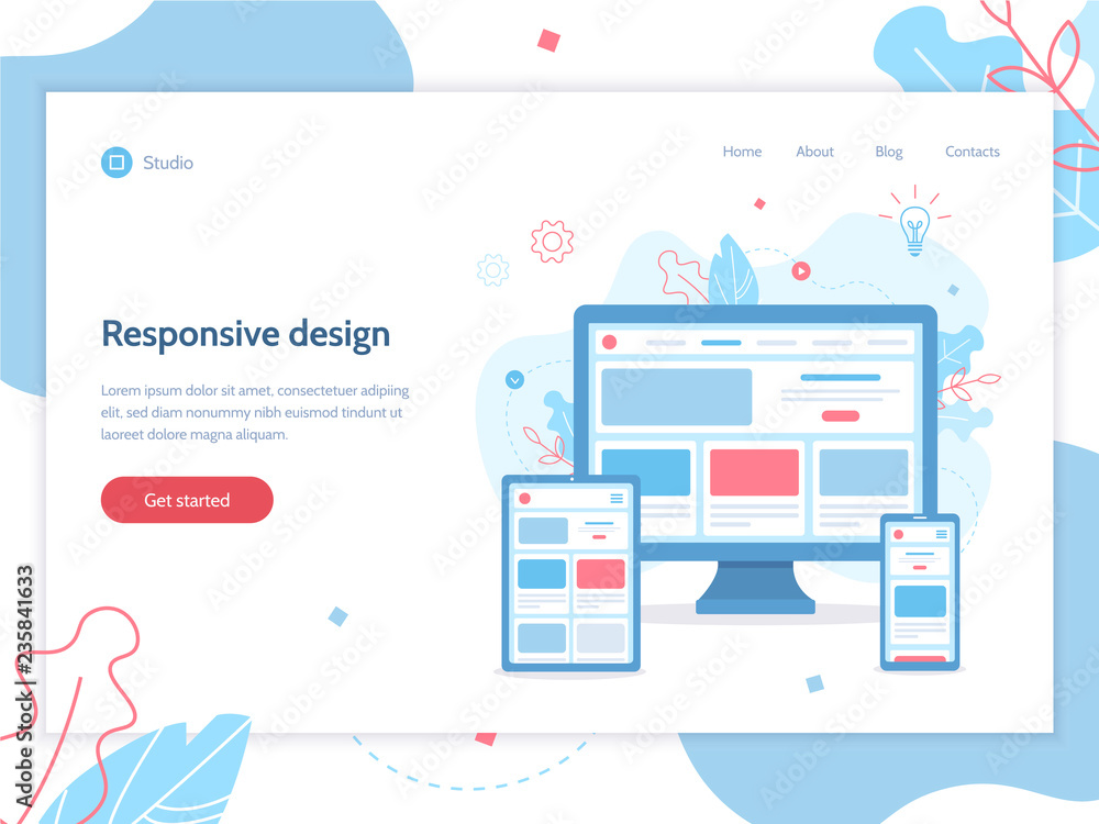 Aufkleber web banner design template. responsive design. web development. business concept. flat vector illust