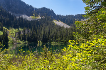 Annette Lake and mountains near North Bend, Washington, USA