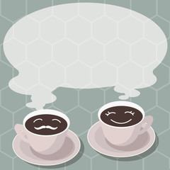 Design business concept Business ad for website promotion banners empty social media ad. Sets of Cup Saucer for His and Hers Coffee Face icon with Blank Steam