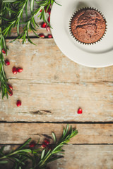 muffins chocolate (cupcakes) chocolate dessert cake. top view.