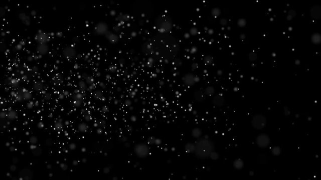 Realistic snow flying animation footage on dark background. 