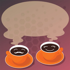 Design business concept Empty template copy space text for Ad website isolated. Sets of Cup Saucer for His and Hers Coffee Face icon with Blank Steam
