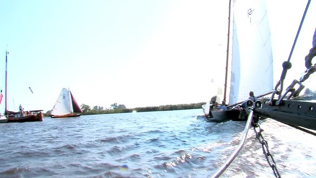 sailing with classic boats on inhore water Friesland The Netherlands