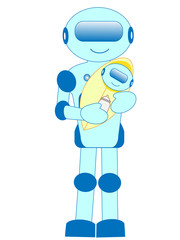 人工知能を持ったロボットが赤ちゃんの子守をしている。