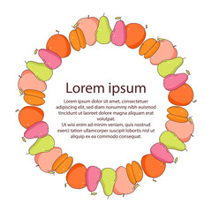 Fruits in the circle on white background. There is place for your text in the center.