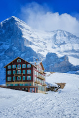 Winter landscape ski resort at Kleine Scheidegg, Switzerland