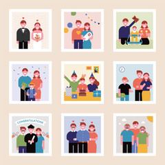 Family history of photo album concept. flat design style vector graphic illustration.