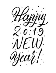 New Year 2019 brush pen lettering postcard. Modern calligraphy.
