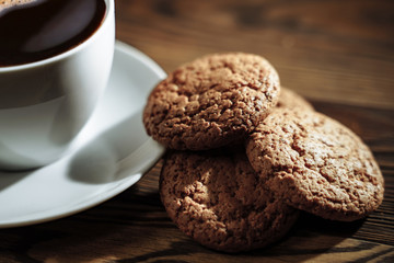 Good morning concept - breakfast espresso coffee accompanied by delicious biscuits