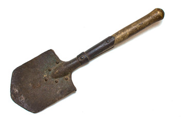 old sapper shovel on white natural background