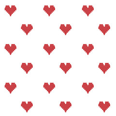 Red and white Pixelated hearts digital background seamless vector seamless pattern