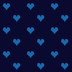 Electric blue Pixelated hearts digital background seamless vector seamless pattern
