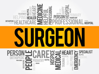Surgeon word cloud collage, healthcare concept background