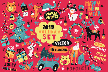 Big vector set of christmas elements. Merry Christmas and happy new year!