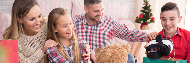 Boy looking at his present