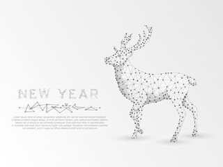 Origami Deer. Polygonal space low poly with connecting dots and lines. Holiday reindeer wireframe concept. Connection structure. Vector on white background