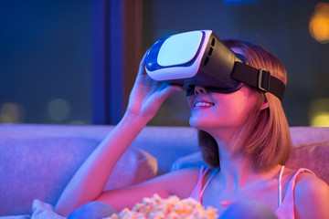 woman watch VR movie