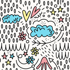 Valentine's day. Vector seamless pattern in Doodle style. Hearts