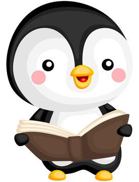 a vector of a cute penguin reading book