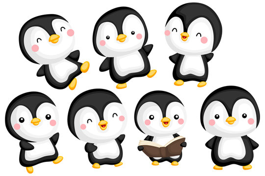 a vector set of a cute and adorable penguin
