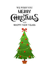 Beautiful elegant green Christmas tree bright garland vector illustration on white background