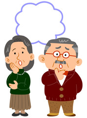 シニア夫婦の悩み　全身　コピースペース
