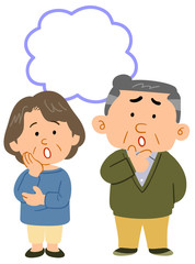 シニア夫婦の悩み　全身　コピースペース
