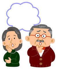 シニア夫婦の悩み　上半身　コピースペース
