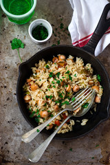 One Skillet Sausage and Rice.selective focus