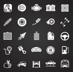 Car parts and repair icon set on black background for graphic and web design, Modern simple vector sign. Internet concept. Trendy symbol for website design web button or mobile app.