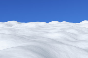 Fototapeta na wymiar White snowy field with hills winter arctic landscape.