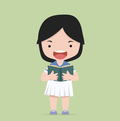 Small Girl Reading A Book vector