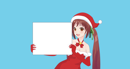 Fototapeta na wymiar Japanese Asian woman holding white big sign board
