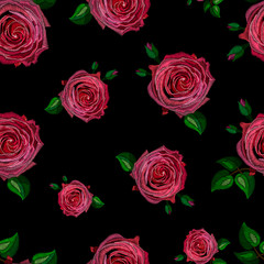 Seamless decorative pattern rose stylized texture of embroidery, imitation of ornamental satin stitch.  Vector pattern for printing on fabric, clothes, shawl, headscarf, dress. 