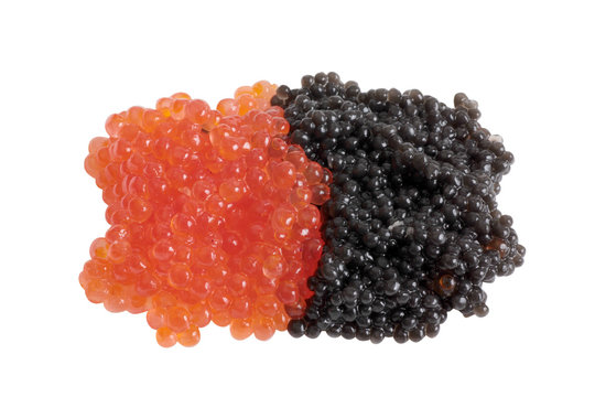 Fish caviar in a plate on a white background