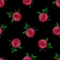 Seamless decorative pattern rose stylized texture of embroidery, imitation of ornamental satin stitch.  Vector pattern for printing on fabric, clothes, shawl, headscarf, dress. 
