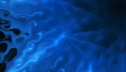 Beautiful blue background of glowing particles and lines with depth of field and bokeh. 3d illustration, 3d render