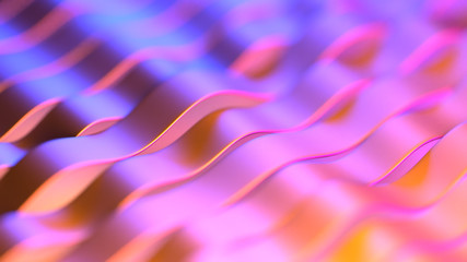 Obraz premium Abstract background, metallic stripes, holographic foil, iridescent texture with reflection in soft focus. Pink to violet gradient. For creative projects: cover, fashion, web. 3d rendering.