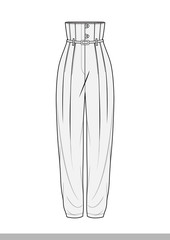 Pants fashion flat technical drawing template