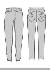Pants fashion flat technical drawing template