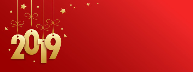 2019 on red banner with gold stars