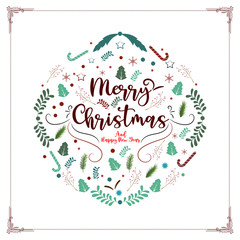 Merry christmas and happy new year decorative vintage vector background for holiday greeting card design template