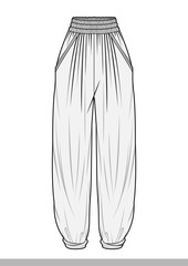 Pants fashion flat technical drawing template