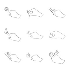 Vector design of touchscreen and hand icon. Set of touchscreen and touch stock symbol for web.