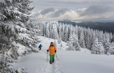 Hiking in winter  mountains