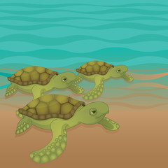 Cute vector sea turtle illustration.
