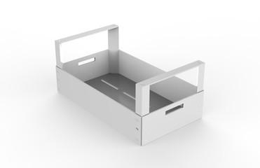 Blank white crate mock-up on isolated white background, 3d illustration