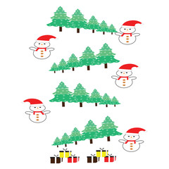 Cartoon Christmas Background with snowmen and trees