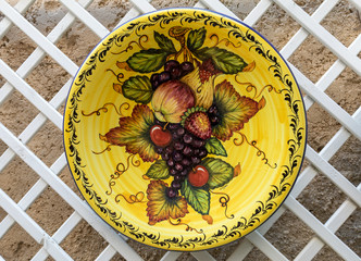  Close up of a ceramic plate sold in Ravello, Italy
