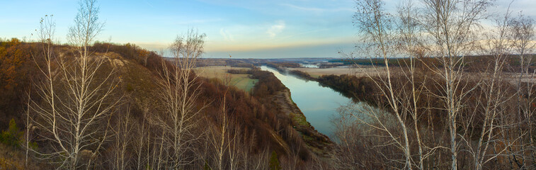 Panoramic view of the valley of the river Don. Photo taken in autumn in Russia.